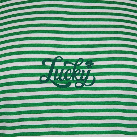 Denim & Flower Cotton Green White Striped "Lucky" St. Patrick's Day Top Size M - Picture 3 of 16
